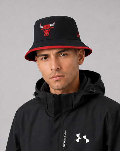 Chicago Bulls Black Bucket Hat Wide Brim Embroidered Adjustable Fit