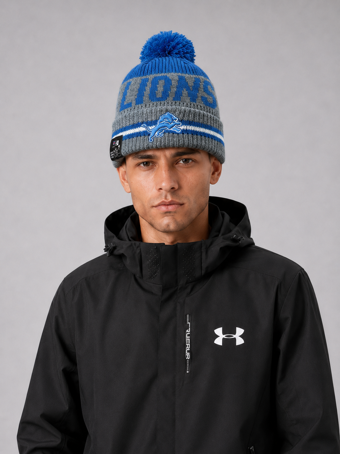 Detroit Lions Newra Cuffed Fleece Lined Beanie Pom Pom