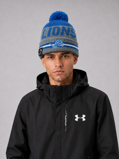 Detroit Lions Newra Cuffed Fleece Lined Beanie Pom Pom