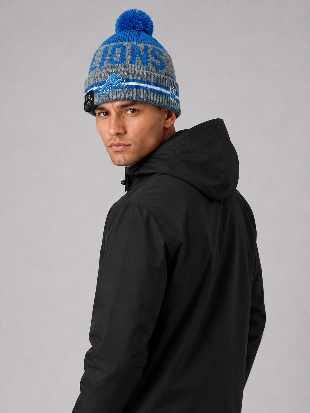 Detroit Lions Newra Cuffed Fleece Lined Beanie Pom Pom
