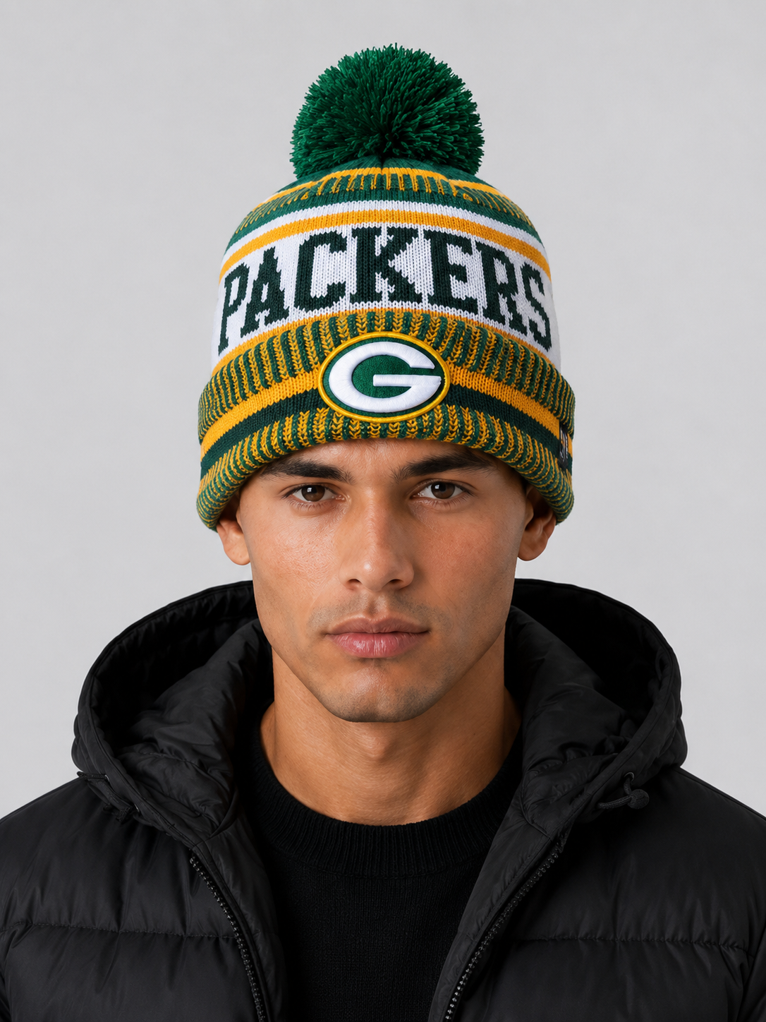 47 Green Bay Packers Green Breakaway Cuff Pom Mens Knit Hat