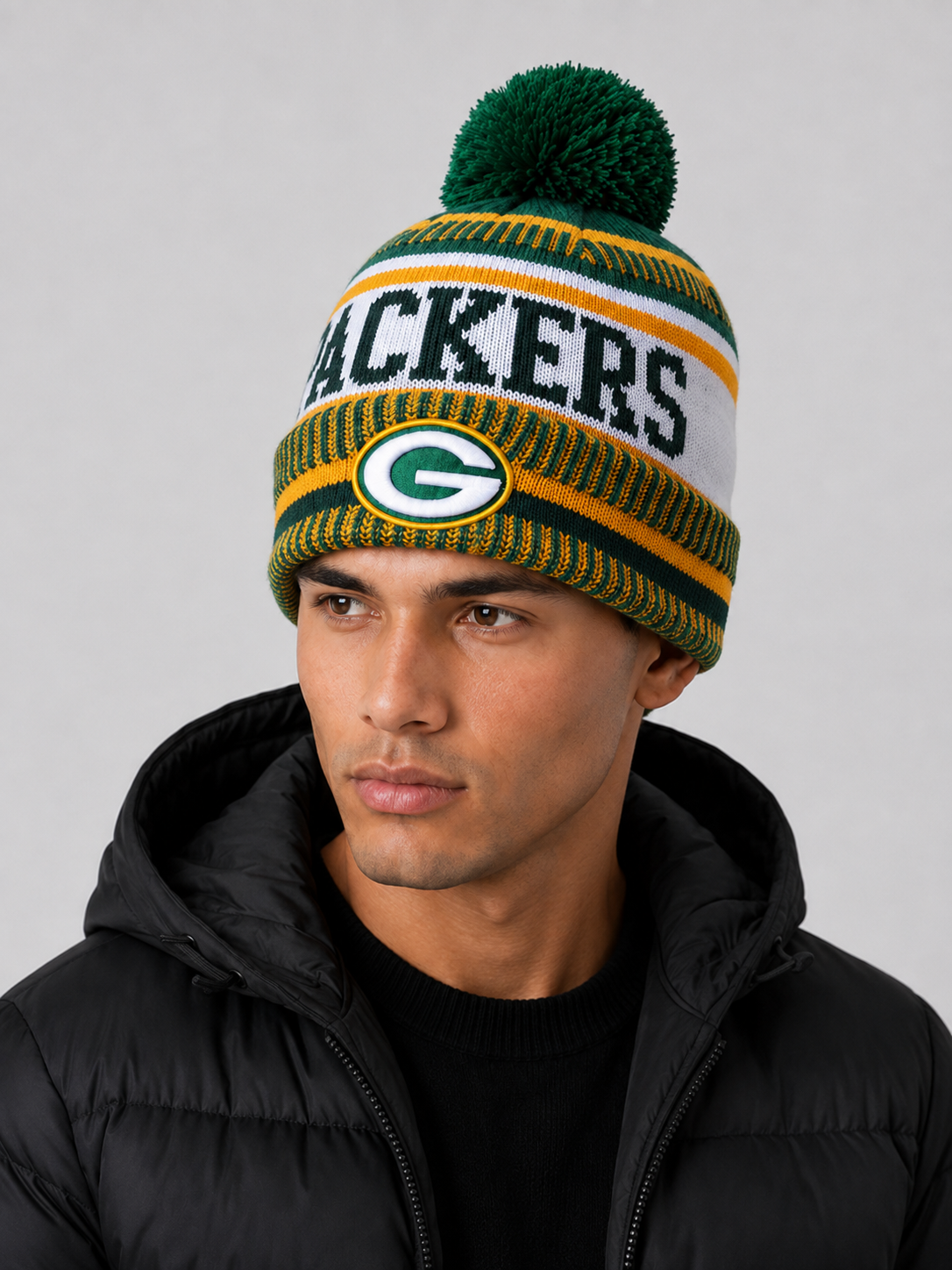 47 Green Bay Packers Green Breakaway Cuff Pom Mens Knit Hat