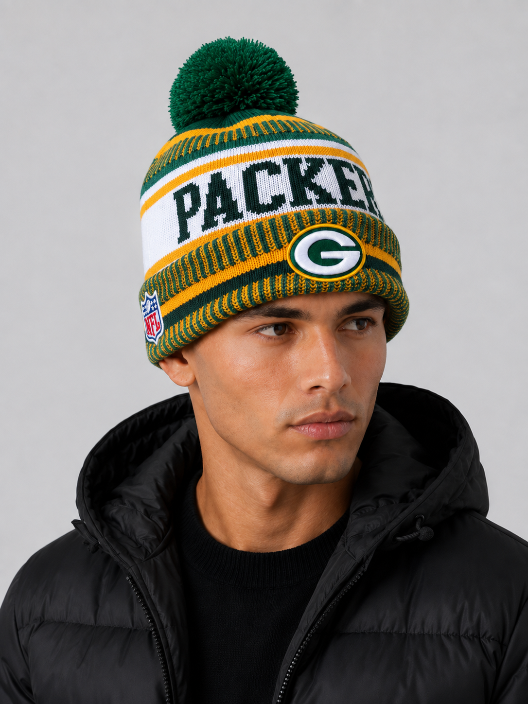 47 Green Bay Packers Green Breakaway Cuff Pom Mens Knit Hat