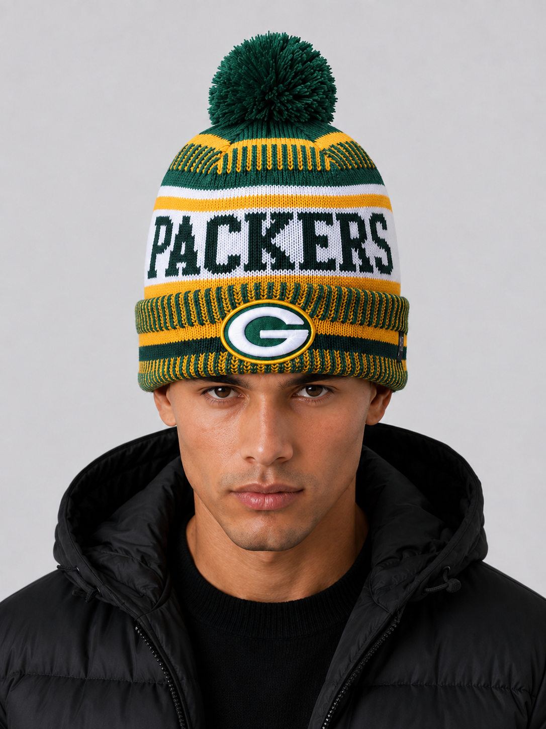 47 Green Bay Packers Green Breakaway Cuff Pom Mens Knit Hat