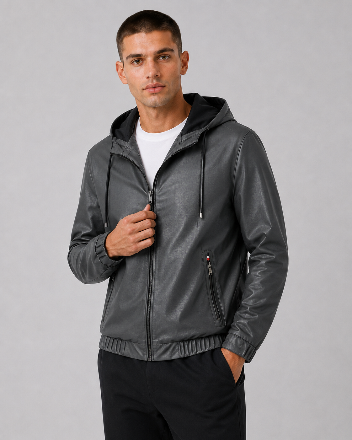 Hooded PU Leather Jacket