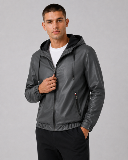 Hooded PU Leather Jacket
