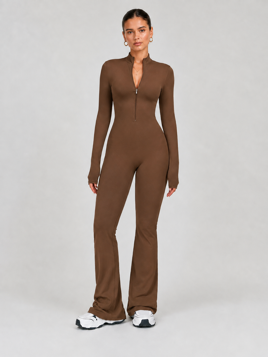 Women’s Long-Sleeve Flare Active Jumpsuit