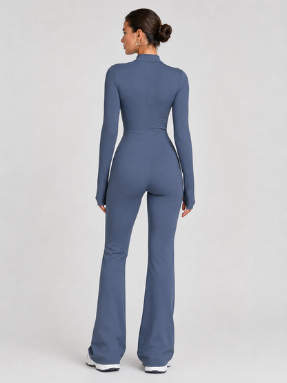 Women’s Long-Sleeve Flare Active Jumpsuit