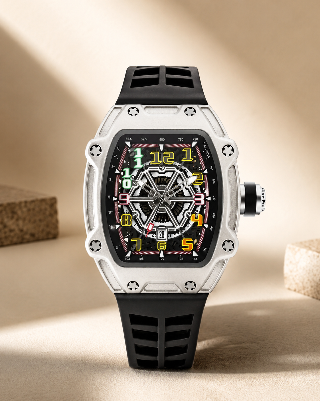 Skeleton Sport Tonneau Watch Silver