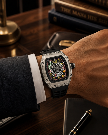 Skeleton Sport Tonneau Watch Silver