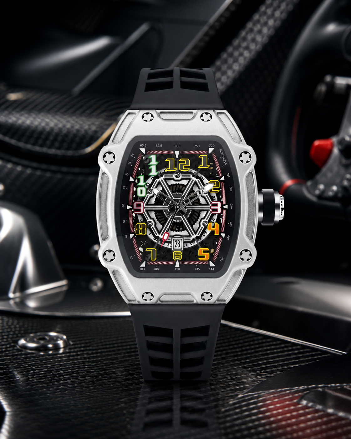 Skeleton Sport Tonneau Watch Silver