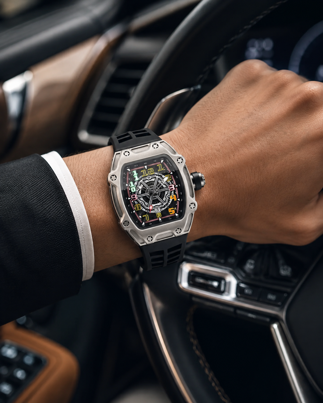 Skeleton Sport Tonneau Watch Silver