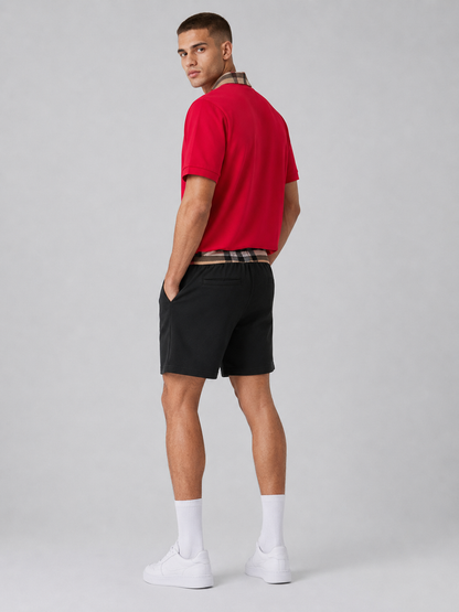 Red Polo Shirt & Shorts Two-Piece Set
