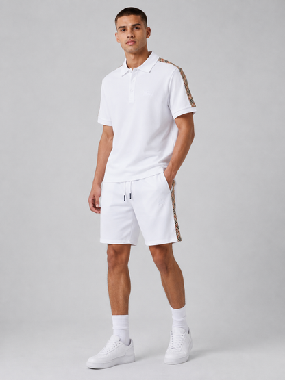White Polo Shirt & Shorts Set – Plaid Side Detail
