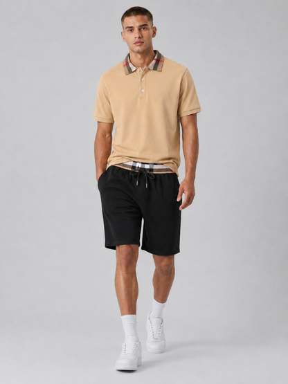 Beige Polo Shirt & Shorts Two-Piece Set