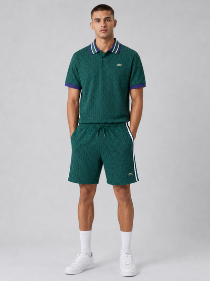 Striped Collar Green Printed Cotton T-Shirt & Shorts Set