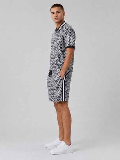 Black & White Geometric Polo Shirt & Shorts Set