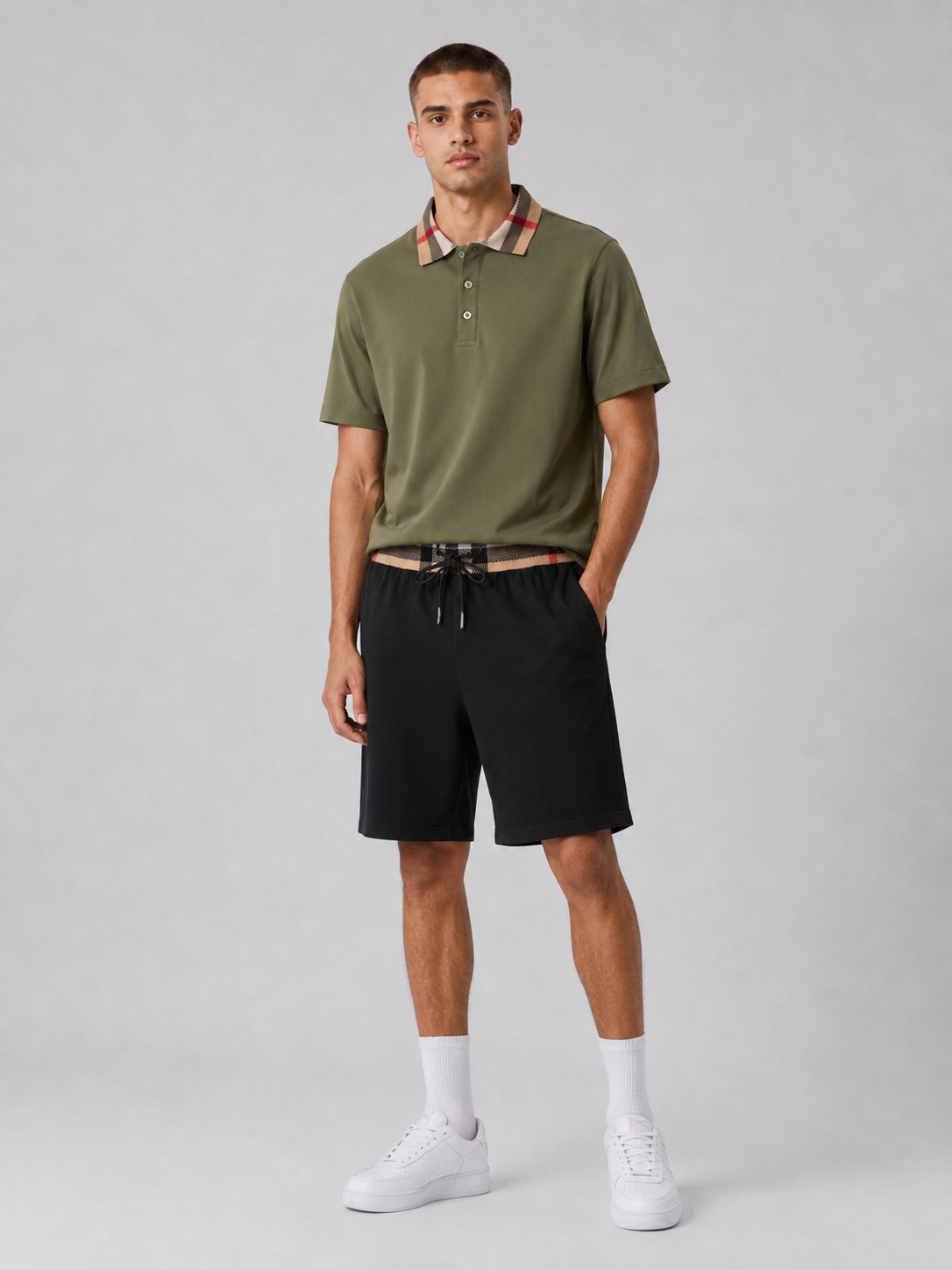 Olive Green Polo Shirt & Shorts Two-Piece Set