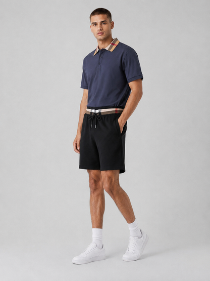 Navy Blue Polo Shirt & Shorts Two-Piece Set