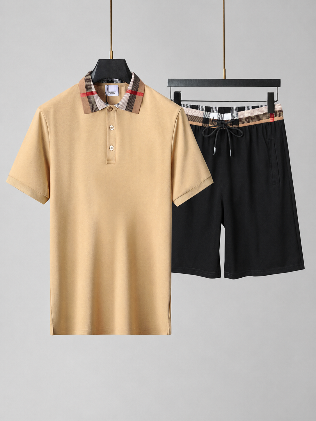 Beige Polo Shirt & Shorts Two-Piece Set