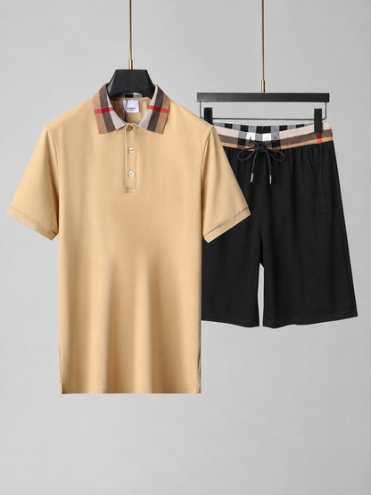 Beige Polo Shirt & Shorts Two-Piece Set