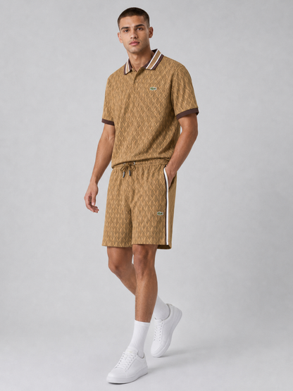 Striped Collar Brown Cotton T-Shirt & Shorts Set