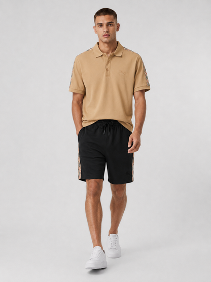 Beige Polo Shirt & Shorts Set – Plaid Side Detail