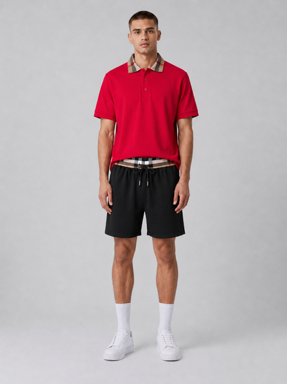 Red Polo Shirt & Shorts Two-Piece Set