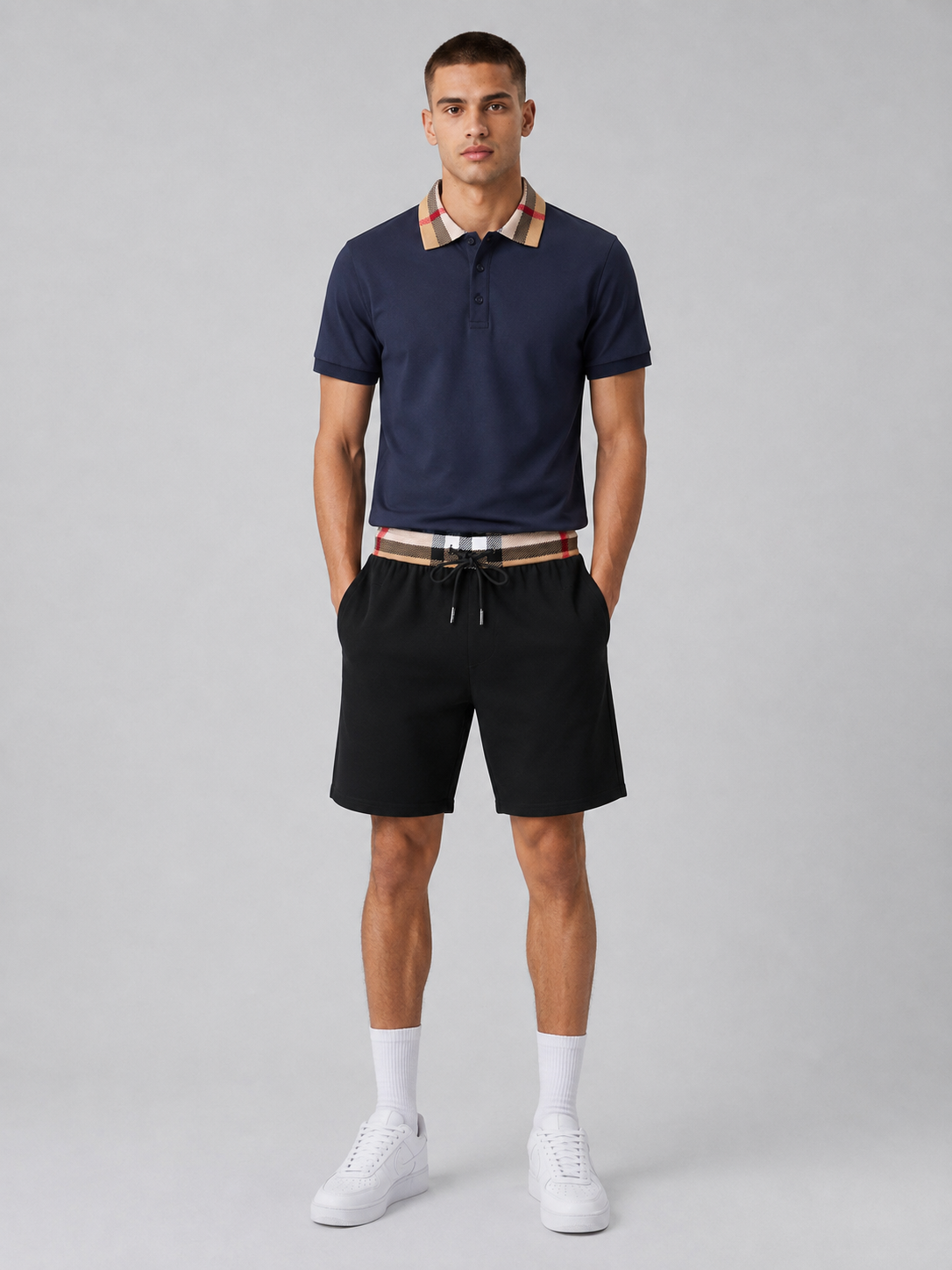 Navy Blue Polo Shirt & Shorts Two-Piece Set