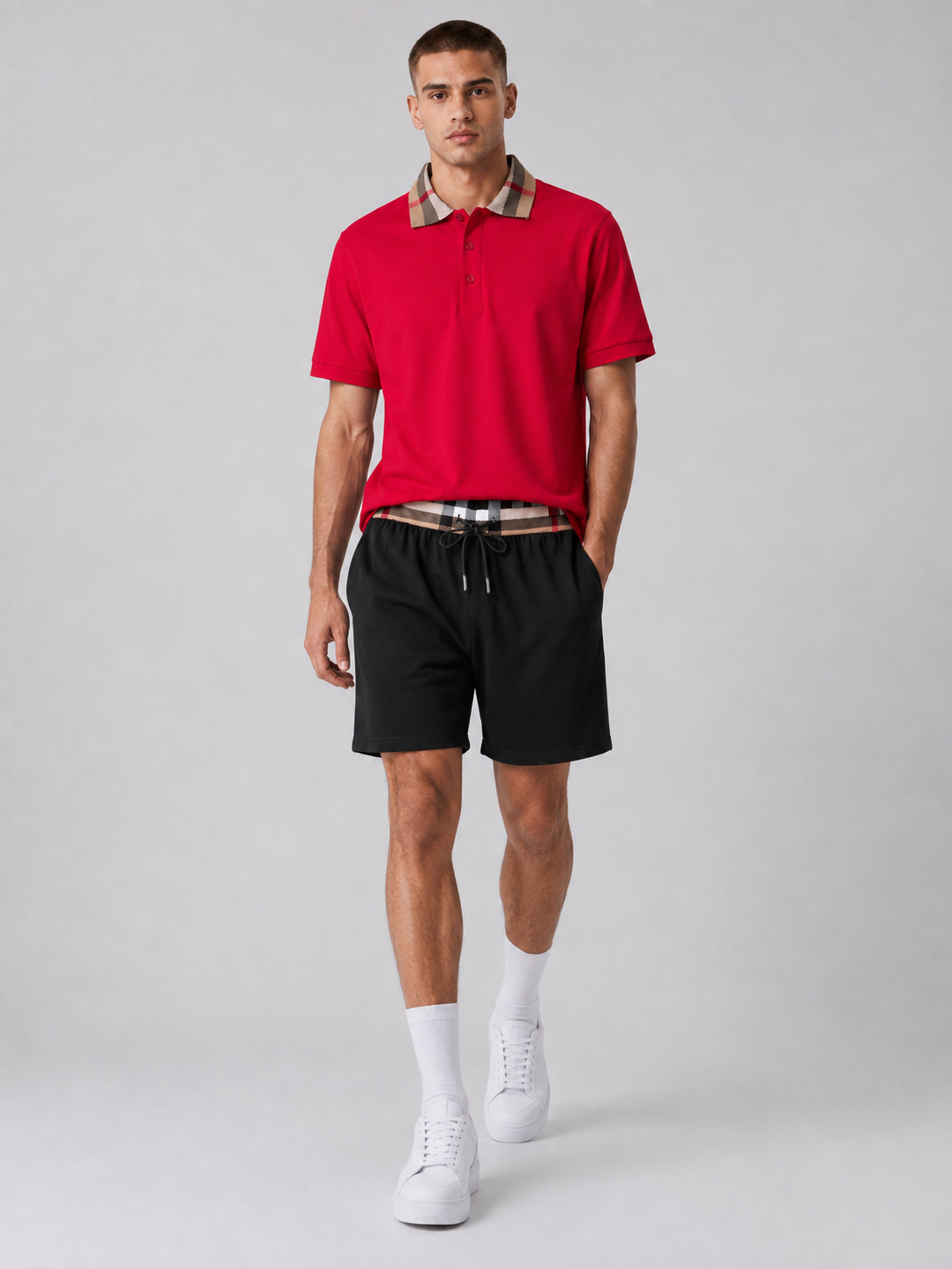 Red Polo Shirt & Shorts Two-Piece Set
