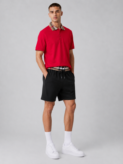 Red Polo Shirt & Shorts Two-Piece Set