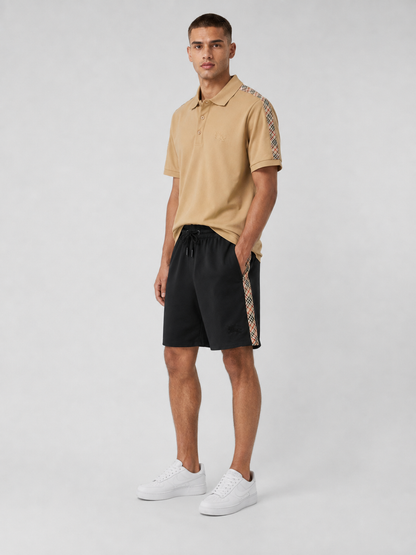 Beige Polo Shirt & Shorts Set – Plaid Side Detail