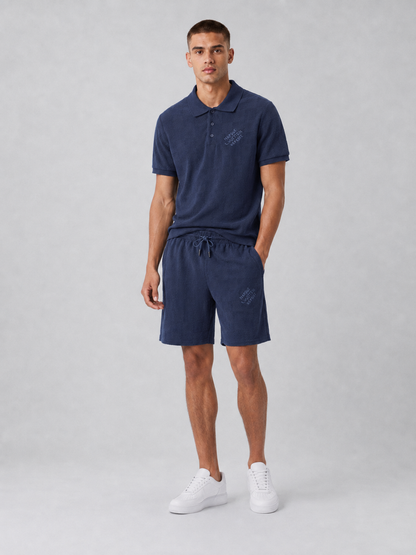 Navy Textured Polo Shirt & Shorts Set
