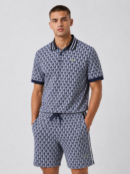 Navy Geometric Polo Shirt & Shorts Set