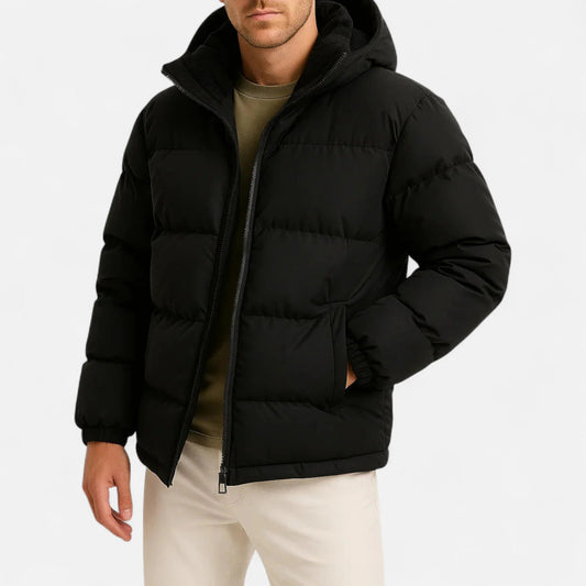 Lightweight hooded insulated puffer jacket for men