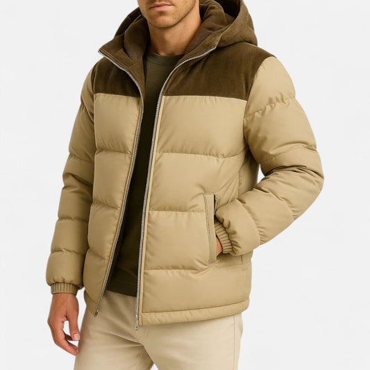 Lightweight hooded insulated puffer jacket for men
