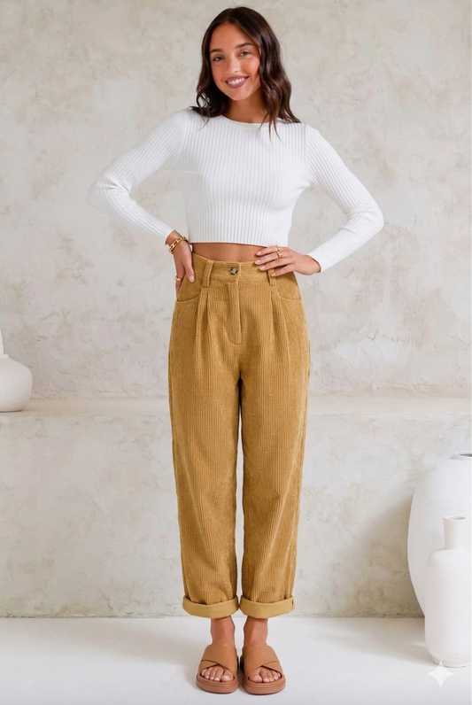 High-waist wide-leg corduroy pants for women | Marielle