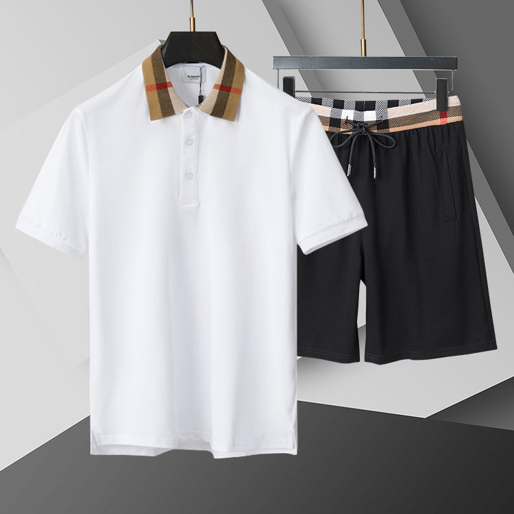 White Polo Shirt & Shorts Two-Piece Set