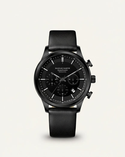 Men's Black Leather Watch - Luxemiro