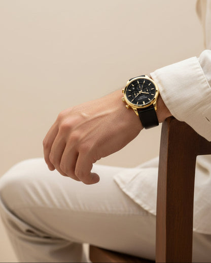 Men's Black Leather Watch - Luxemiro