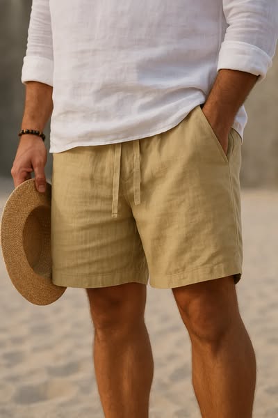 Breathable cotton linen blend relaxed summer shorts for men | Luca