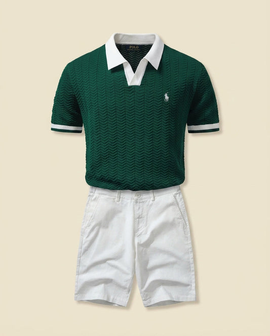RL Prestige Cable Knit Polo & Shorts Set