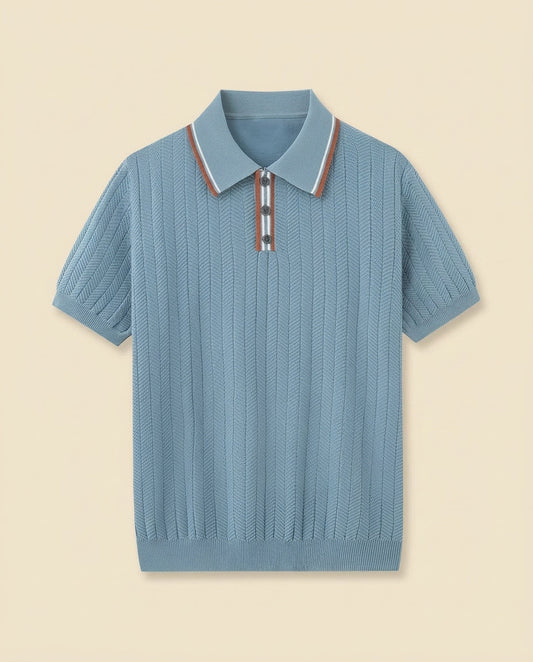 Herringbone Knit Polo Open Collar
