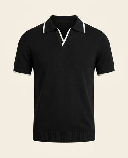 Open Collar Knit Polo Black