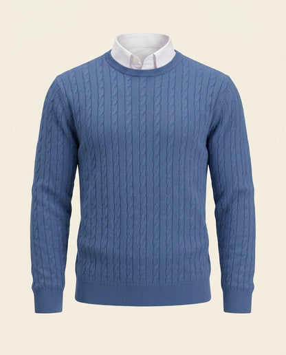 Cable Knit Crewneck Sweater Steel Blue