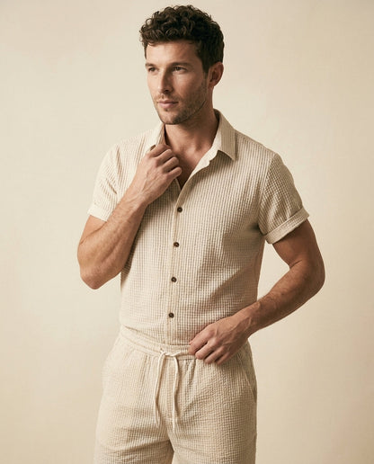 Waffle Texture Shirt & Shorts Set