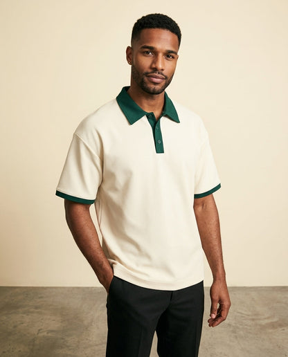 Contrast Collar Knit Polo Cream Green