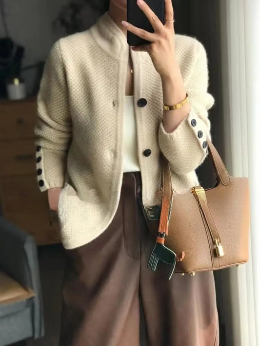 Timeless button-up cardigan with graceful fit for women | Elowen