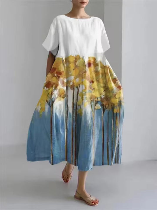 Elegant round neck loose flowing dress for women | Amanda