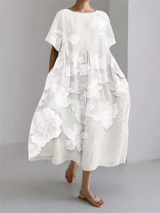 Elegant round neck loose flowing dress for women | Amanda